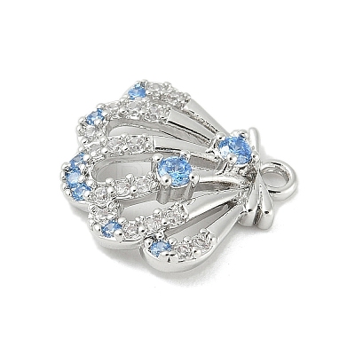 Brass Pave Light Sky Blue and Clear Cubic Zirconia Sea Animal Connector Charms KK-M326-07A-P-1