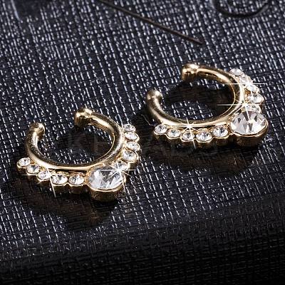 Personality Brass Cubic Zirconia Clip-on Nose Septum Rings AJEW-EE0002-001G-01-1