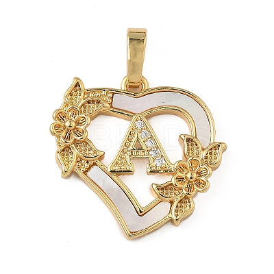Brass Micro Pave Cubic Zirconia with Shell Pendants KK-Z115-14G-1