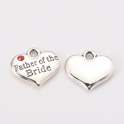 Wedding Theme Antique Silver Tone Tibetan Style Alloy Heart with Father of the Bride Rhinestone Charms X-TIBEP-N005-19B-1