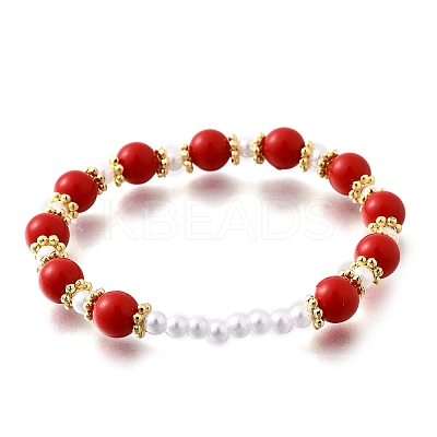 ABS Imitation Pearl Round Beads Stretch Bracelets for Women BJEW-D317-10A-G-1