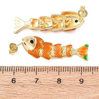Fish Brass Micro Pave Cubic Zirconia Dangle Stud Earrings EJEW-C174-05G-02-1