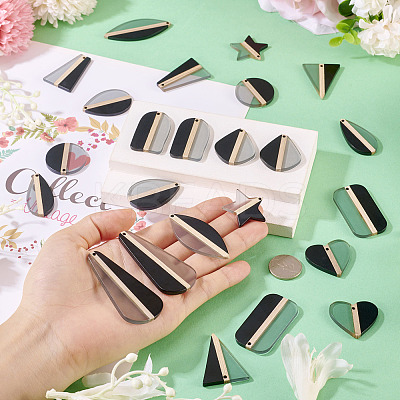 24Pcs 12 Styles Transparent Resin & Natural Wood Pendants RESI-TA0004-63-1