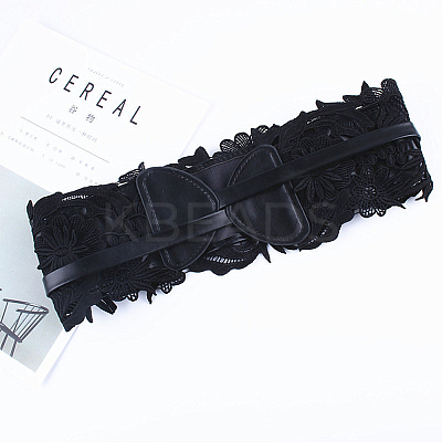 Imitation Leather Flower Lace Wide Chain Belts AJEW-WH20077-032E-1