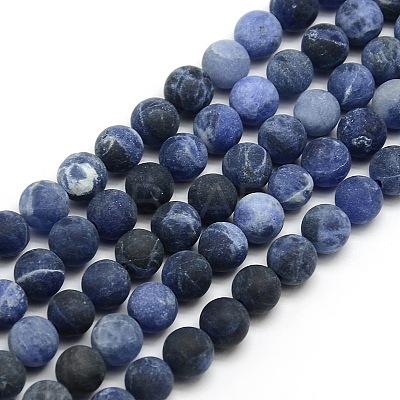 Nature Frosted Sodalite Round Bead Strands G-M064-6mm-01-1