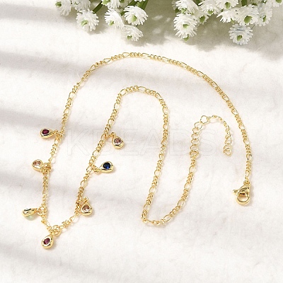 Brass Micro Pave Cubic Zirconia Teardrop Pendant Necklaces NJEW-B157-11G-1