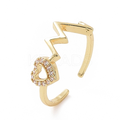 Clear Cubic Zirconia Heart Beat Open Cuff Ring RJEW-G283-12G-1