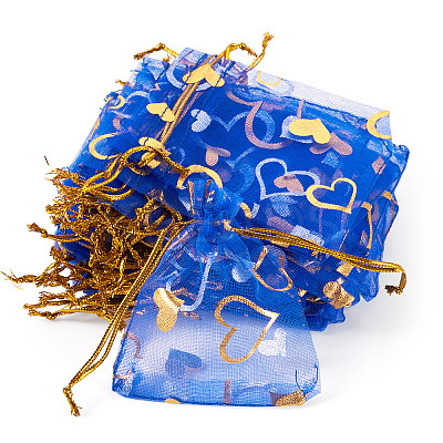 50Pcs Heart Printed Organza Bags OP-TADJ0001-01J-1