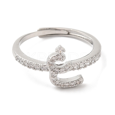 Rack Plating Brass Cubic Zirconia Arabic Letters Adjustable Rings for Women RJEW-S407-10P-06-1