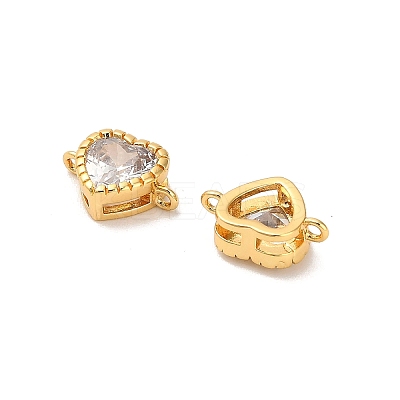 Brass Pave Clear Cubic Zirconia Heart Connector Charms KK-H515-08G-1