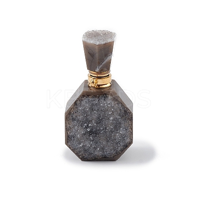 Electroplated Natural Druzy Agate Openable Perfume Bottle Pendants G-L524-10G-03-1