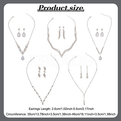 5 Sets 5 Styles Crystal Rhinestone Teardrop Dangle Stud Earrings & Pendant Lariat Necklace SJEW-AN0001-42-1