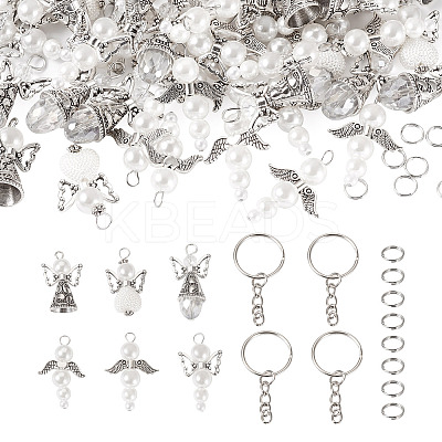 60Pcs 6 Styles Alloy & Glass Pearl Beaded Pendants PALLOY-TAC0162-1