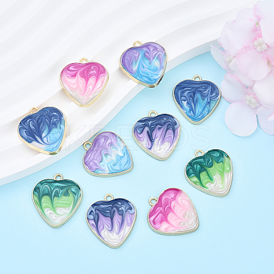 10Pcs 5 Colors Rack Plating Alloy Enamel Pendants ENAM-YW0004-60-1
