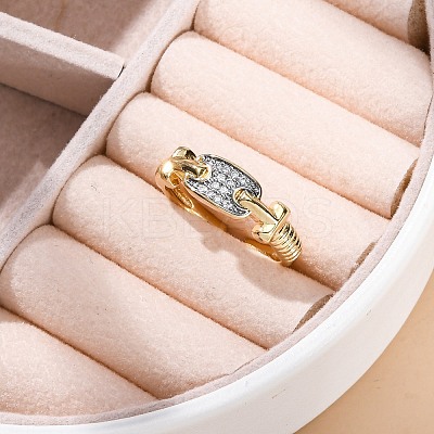 Brass Micro Pave Clear Cubic Zirconia Cuff Finger Rings for Women RJEW-C116-03G-1