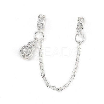Brass Pave Clear Cubic Zirconia European Safety Chains with Charms KK-L236-15D-S-1