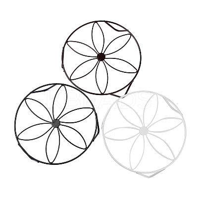 3Pcs 3 Colors Flat Round with Flower Pattern Iron Display Decorations AJEW-NB0002-99-1
