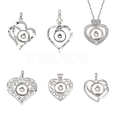 6Pcs 6 Style Alloy Rhinestone Hang Snap Base Pendants FIND-CA0006-90-1