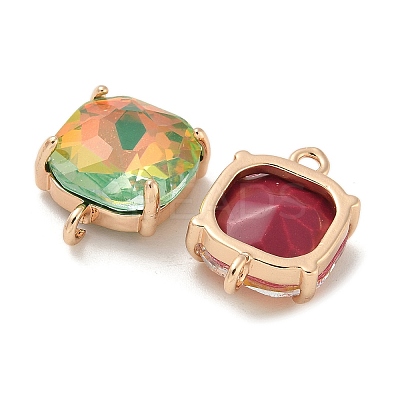 Brass Pave Faceted Glass Square Connector Charms KK-G517-14G-1