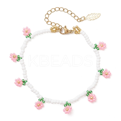 Floral Glass Seed Bead Charm Bracelets for Women BJEW-MZ00306-01-1
