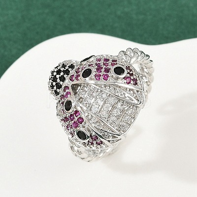 Brass Micro Pave Colorful Cubic Zirconia Cuff Rings RJEW-P155-03P-1