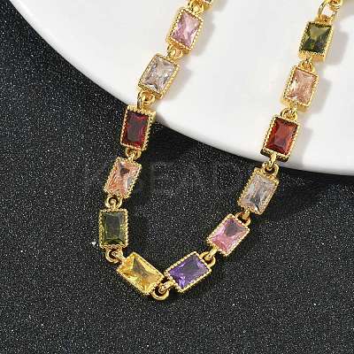 Rectangle Brass Pave Cubic Zirconia Link Chain Bracelets for Women BJEW-P385-05G-1