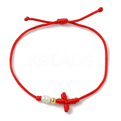 Rack Plating Brass & Natural Cultured Freshwater Pearl Beads Braided Bead Bracelets BJEW-JB13769-1