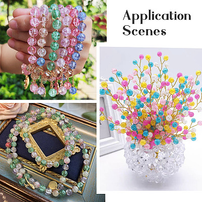 7 Strands 7 Colors Baking Paint Transparent Crackle Glass Bead Strands DGLA-TA0001-02-1
