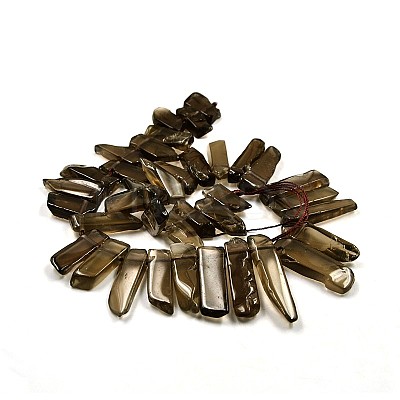 Irregular Strip Natural Smoky Quartz Graduated Beads Strands G-P064-03-1