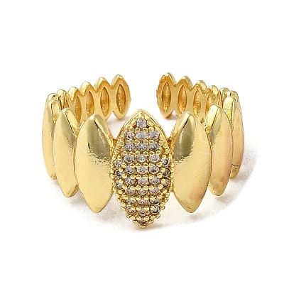Rack Plating Brass with Clear Cubic Zirconia Cuff Rings RJEW-G308-01F-G-1