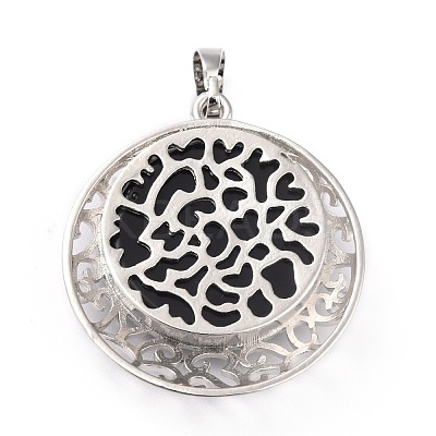 Natural Obsidian Pendants with Hollow Platinum Brass Findings G-P448-A12-P-1