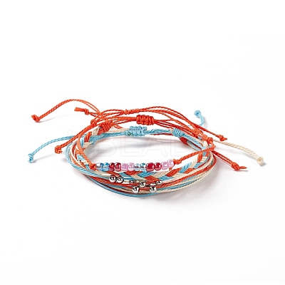 4Pcs 4 Style Alloy & Glass Braided Bead Bracelets Set BJEW-B065-09B-1