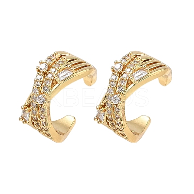 C-Shaped Brass Micro Pave Clear Cubic Zirconia Cuff Earrings EJEW-L316-01G-14-1