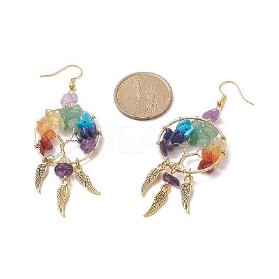 Gemstone Chips Beaded Tree of Life Chandelier Earrings EJEW-JE05152-1