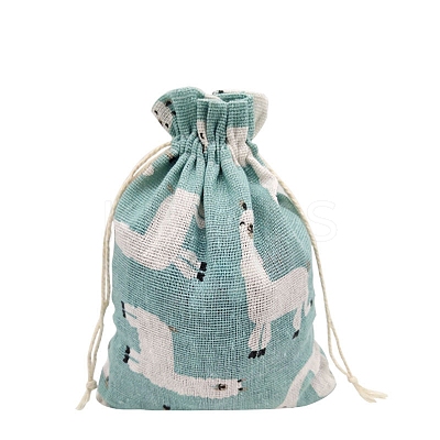 Printed Cotton Imitation Burlap Packing Pouches Drawstring Bags PW-WG7B662-07-1
