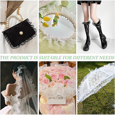 Organza Pleated Lace Ribbon OCOR-WH0097-42A-1