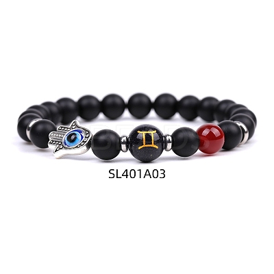 Natural Dyed & Heated Black Agate & Carnelian Stretch Bracelets PW-WG62314-01-1