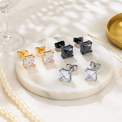 4 PC 2 Colors Stainless Steel Square Stud Earrings EJEW-GO0003-14-1