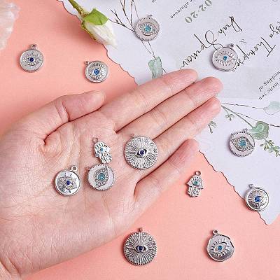 16Pcs 8 Style Eye Theme 304 Stainless Steel Rhinestone Pendants STAS-SZ0002-85P-1
