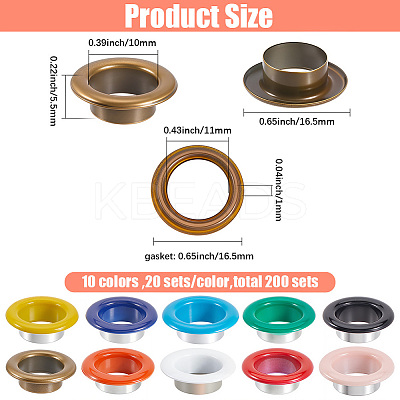 200 Sets 10 Colors Iron Grommet Eyelet Findings SCRA-GF0001-10B-01-1