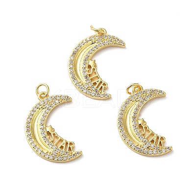 Rack Plating Brass Pave Cubic Zirconia Pendants KK-O142-33G-1