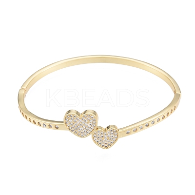 Clear Cubic Zirconia Double Heart Bangles BJEW-G651-01G-1