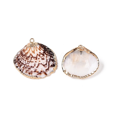 Electroplated Edge Natural Sea Shell Pendants SSHEL-N038-19-1