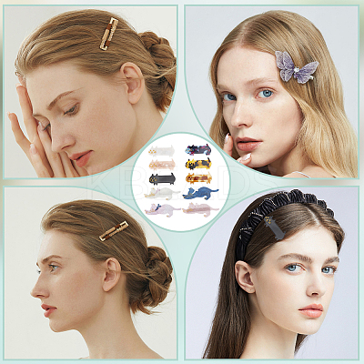 10Pcs 10 Styles Cute Cat Cellulose Acetate(Resin) Alligator Hair Clip OHAR-GF0001-20-1