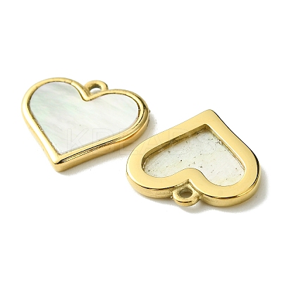 Ion Plating(IP) 304 Stainless Steel Pave Shell Heart Charms FIND-Z028-22G-1