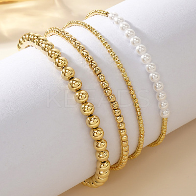 4Pcs 4 Styles Brass & Imitation Pearl Beads Stretch Bracelet Set for Women SD2204-1-1