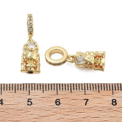 Rack Plating Brass Orange Cubic Zirconia European Dangle Charms KK-Q006-58G-1