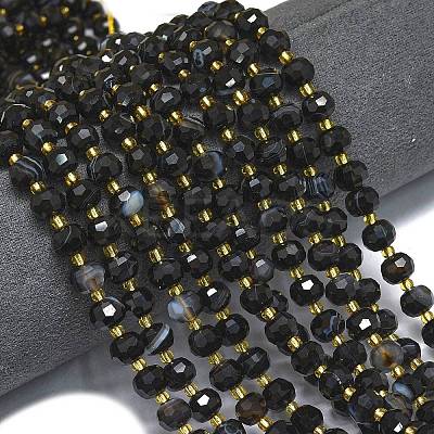 Natural Dyed & Heated Banded Black Agate Beads Strands G-K389-E51-01-1