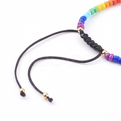 Rainbow Adjustable Nylon Cord Braided Bead Bracelets BJEW-JB06021-1