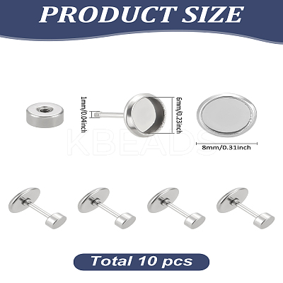 10Pcs 304 Stainless Steel Studs Earrings Findings EJEW-LP0001-11-1